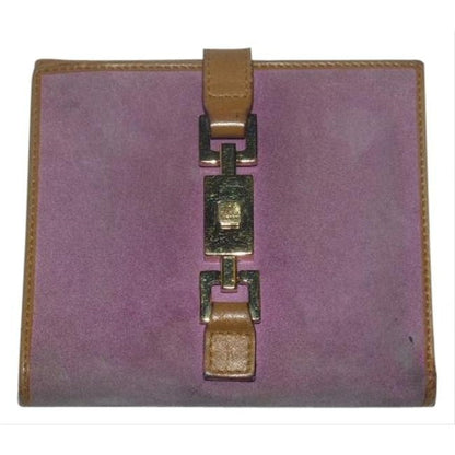 Gucci Jackie O Style Push Button Pink Suede And Camel Leather Vintage Wallet