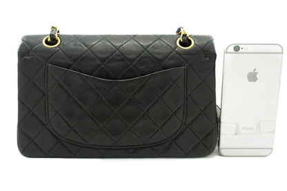 CHANEL Classic Double Flap 9" Chain Shoulder Bag Black Lambskin k51