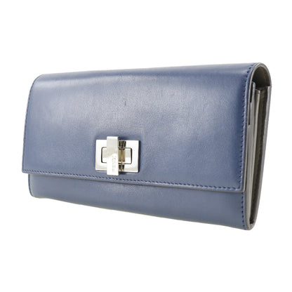 FENDI Long Wallet Purse 8M0377 Calfskin Navy Peekaboo Women