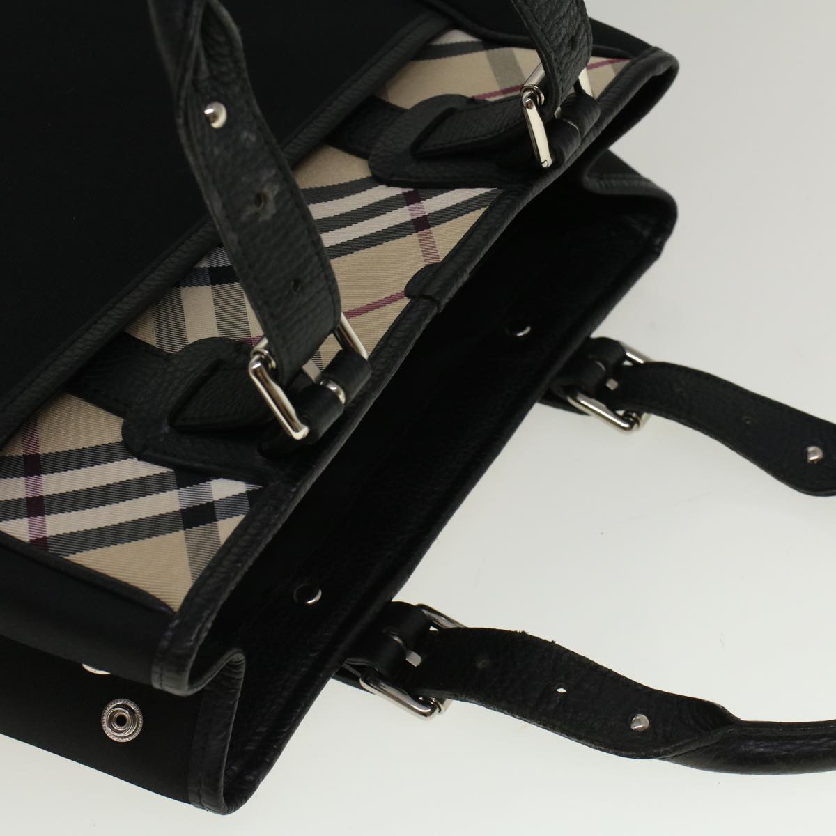 Burberry Nova Check Hand Bag Nylon Beige Black Auth 57242