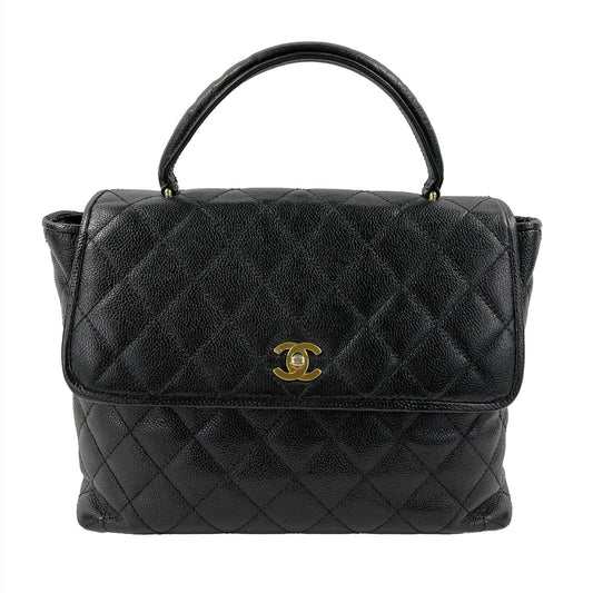 CHANEL Vintage Large Quilted CC Caviar Kelly Flap Bag - Top Handle