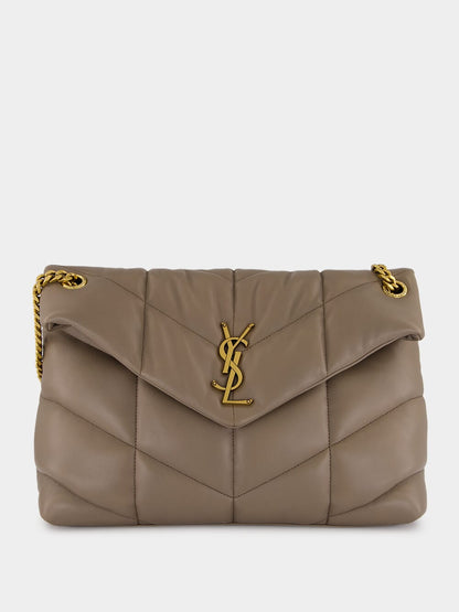 Light Taupe Puffer Medium Bag in Lambskin