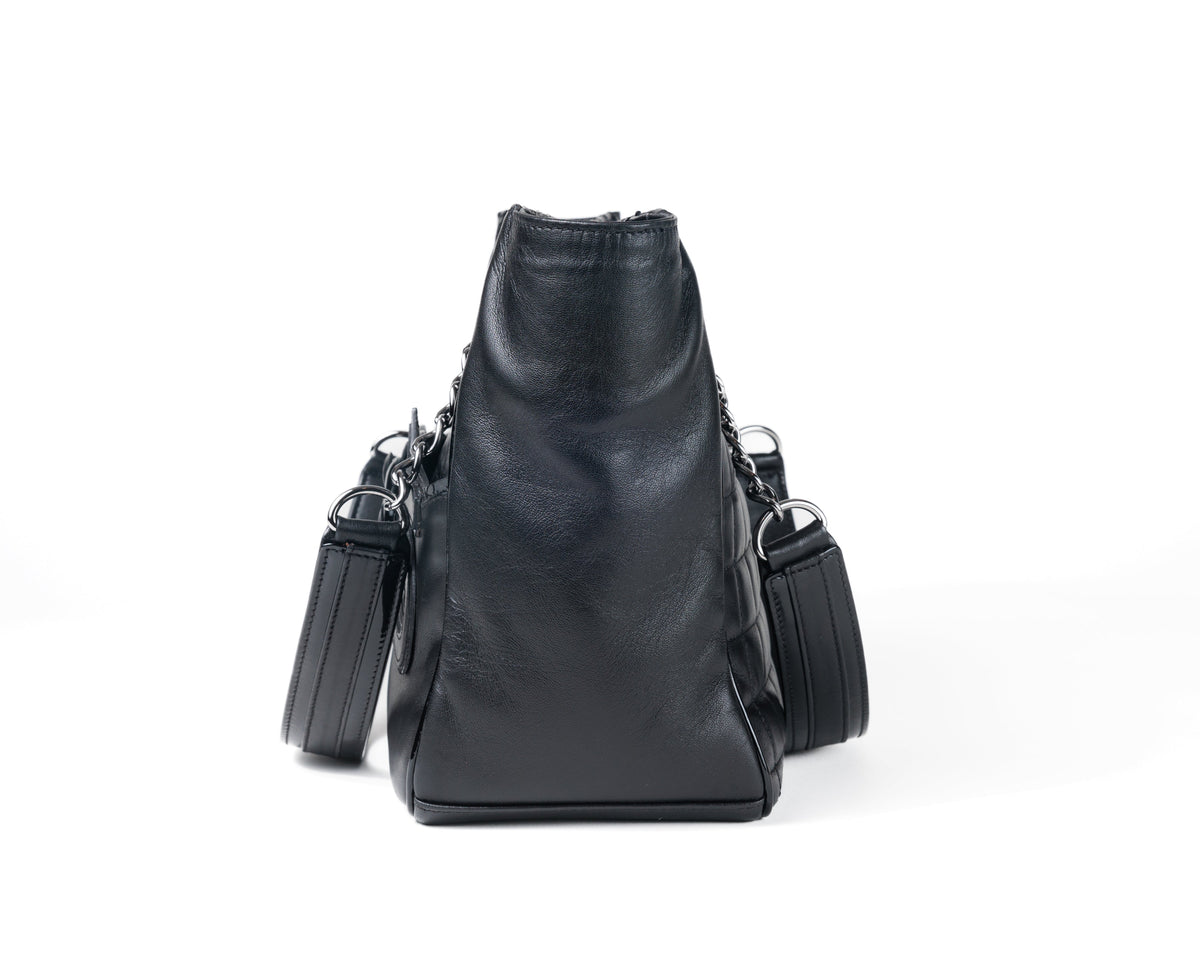 Chanel Black Lambskin Camellia Mini Shopper Tote with Silver Hardware