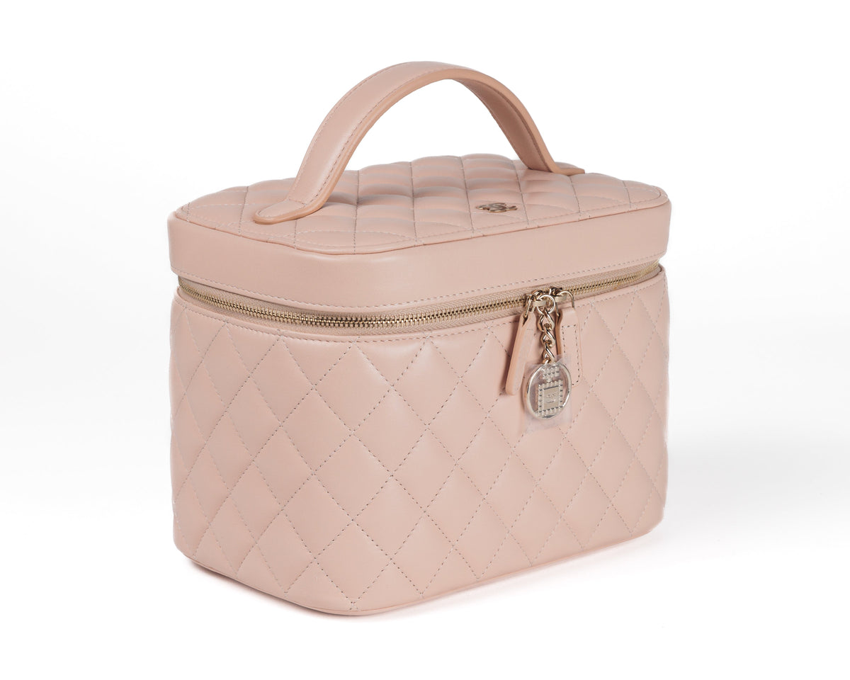 Chanel Blush Pink Lambskin Vanity Case with Gold Hardware