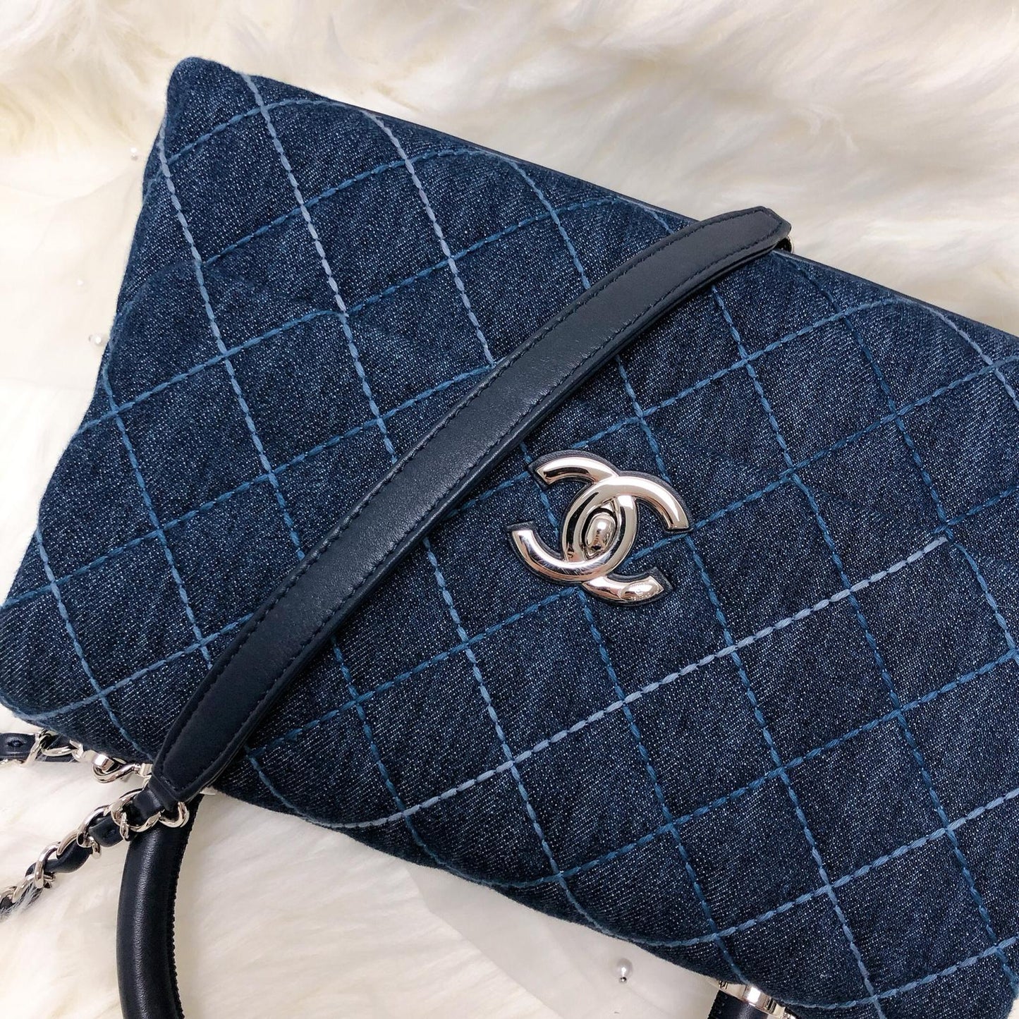 Blue Denim Quilted Medium Coco Handle Flap