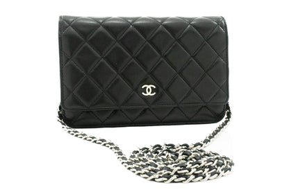 CHANEL Black Classic Wallet On Chain WOC Shoulder Bag Lambskin SV k52