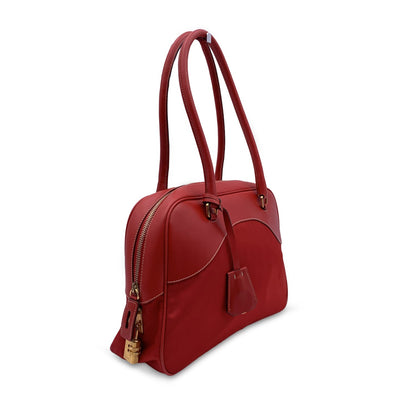 Prada Red Tessuto Travel Canvas And Leather Bowling Bag Bl0081