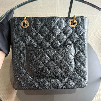 Chanel PST Petite Shopping Tote - Caviar Quilted Grained Calfskin Black Gold Hardware Series 15