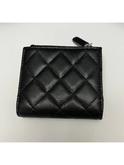 Calfskin Plain Folding Wallet Logo Folding Wallets Black Chanel