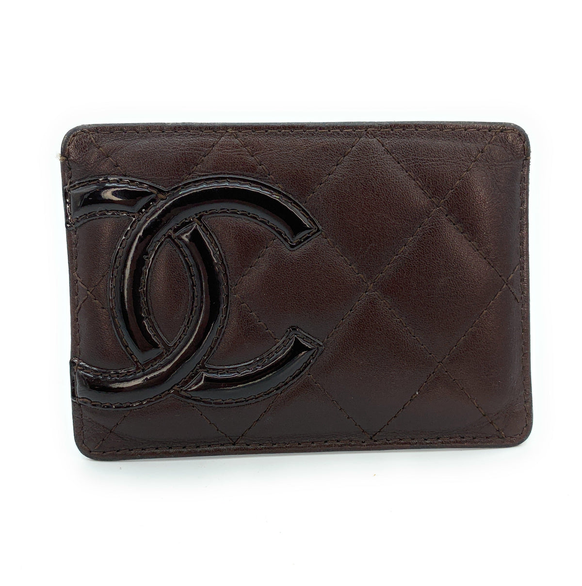 CHANEL Brown Quilted Cambon Ligne Lambskin Card Holder