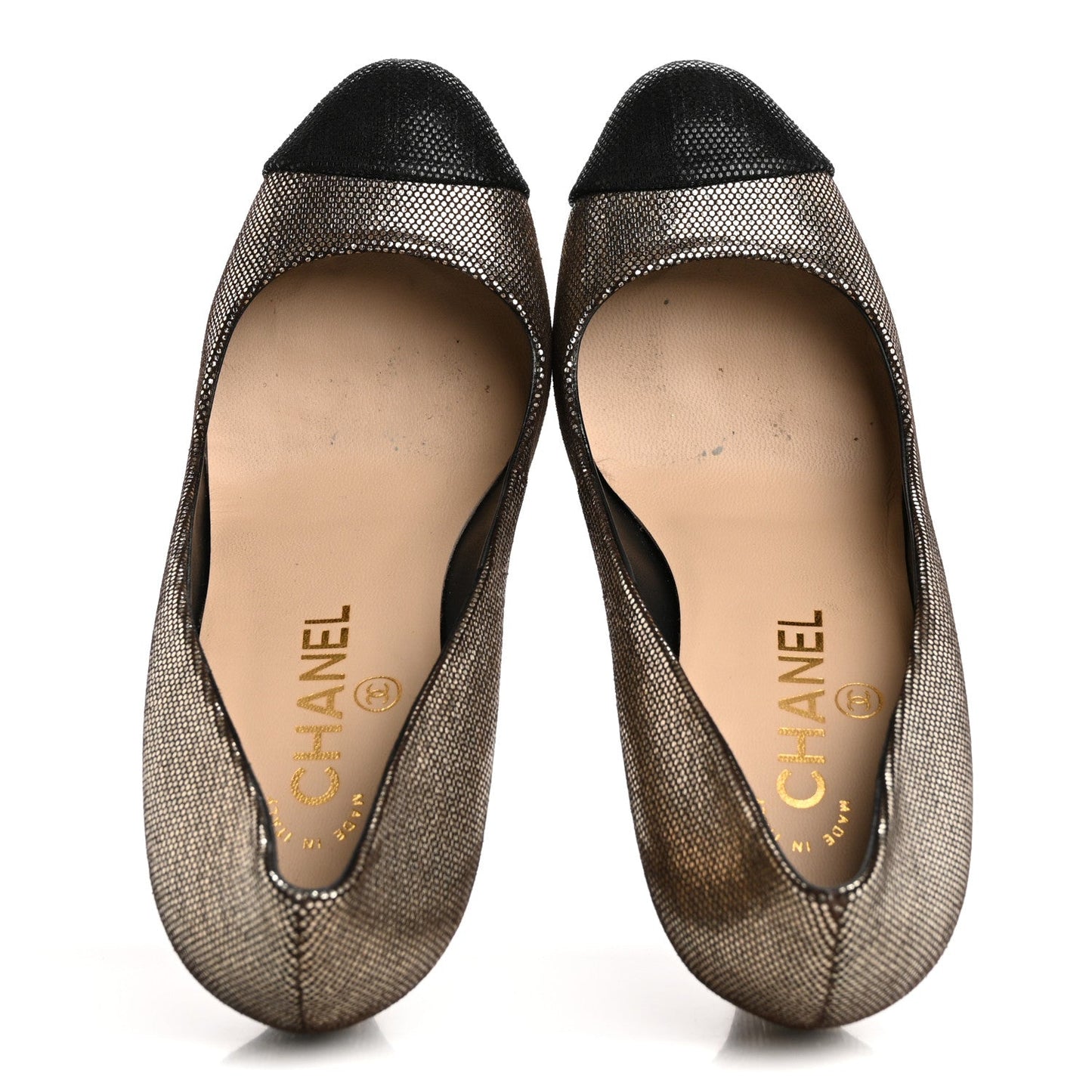 Textured Suede Cap Toe CC Pumps 38.5 Light Gold Black