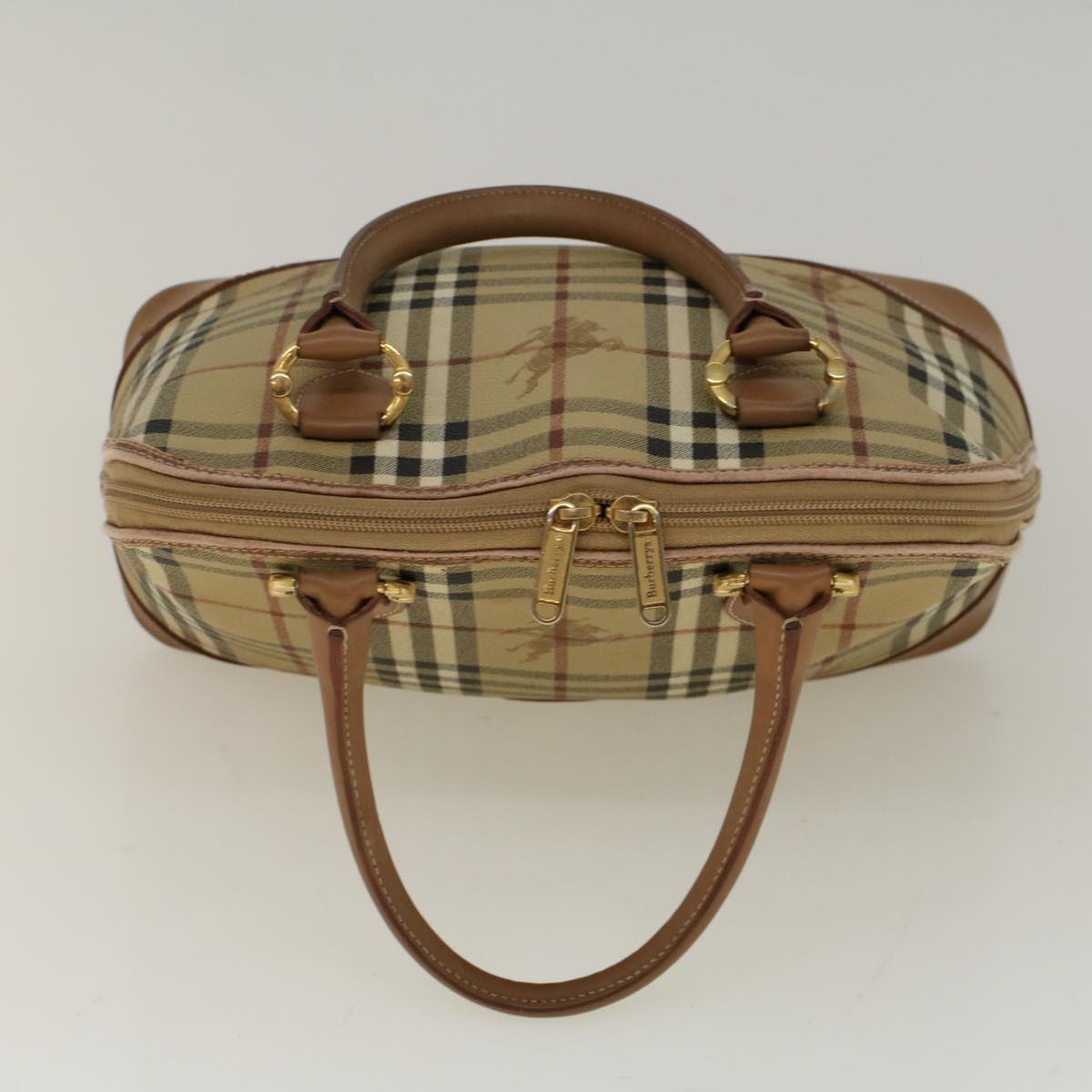 BurberrySs Nova Check Hand Bag PVC Leather 2way Beige Black Auth 58089