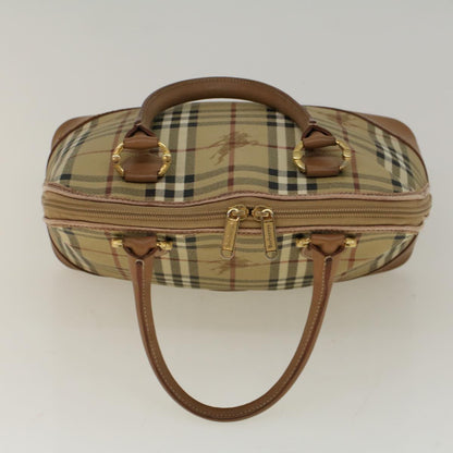 BurberrySs Nova Check Hand Bag PVC Leather 2way Beige Black Auth 58089