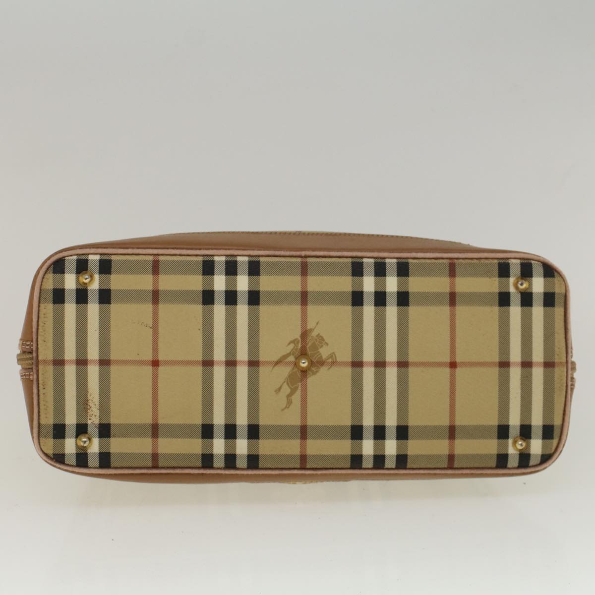 BurberrySs Nova Check Hand Bag PVC Leather 2way Beige Black Auth 58089