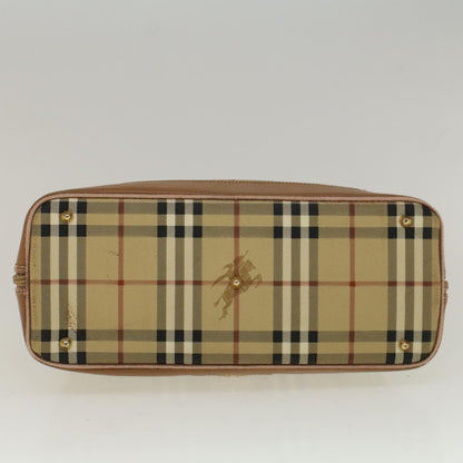 BurberrySs Nova Check Hand Bag PVC Leather 2way Beige Black Auth 58089