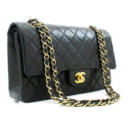Chanel Classic Double New Medium Chain Shoulder Bag Black Lamb