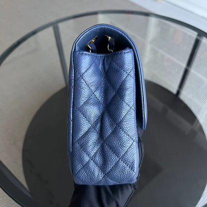 Crumpled Two Tone Flap Grained Calfskin Navy Blue Golden Hardware Series 21