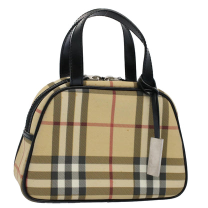 Burberry Nova Check Hand Bag PVC Leather Beige Auth 58512