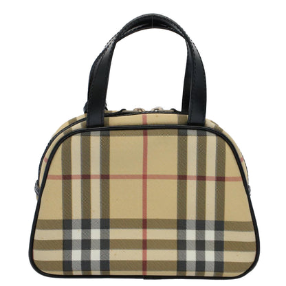 Burberry Nova Check Hand Bag PVC Leather Beige Auth 58512