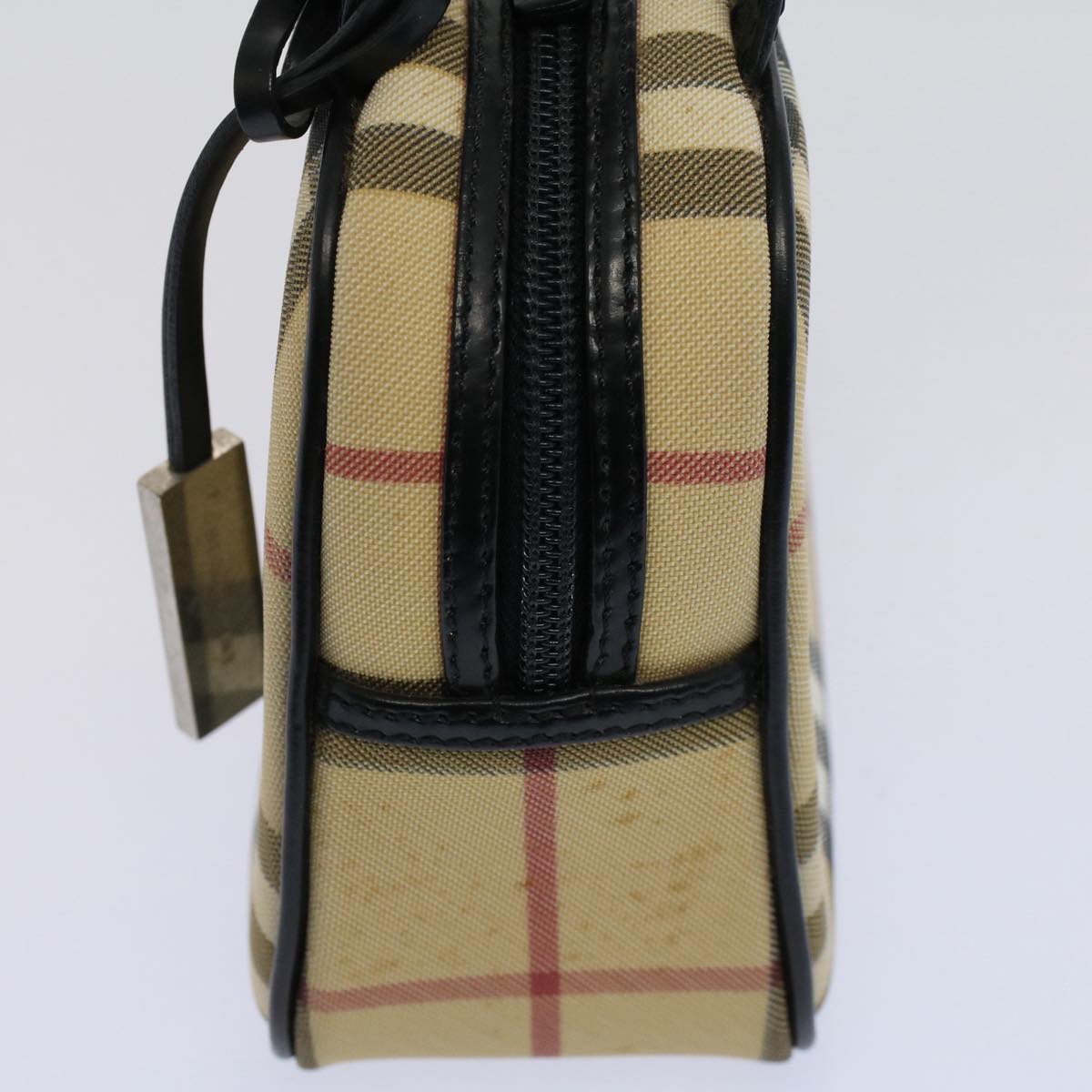 Burberry Nova Check Hand Bag PVC Leather Beige Auth 58512