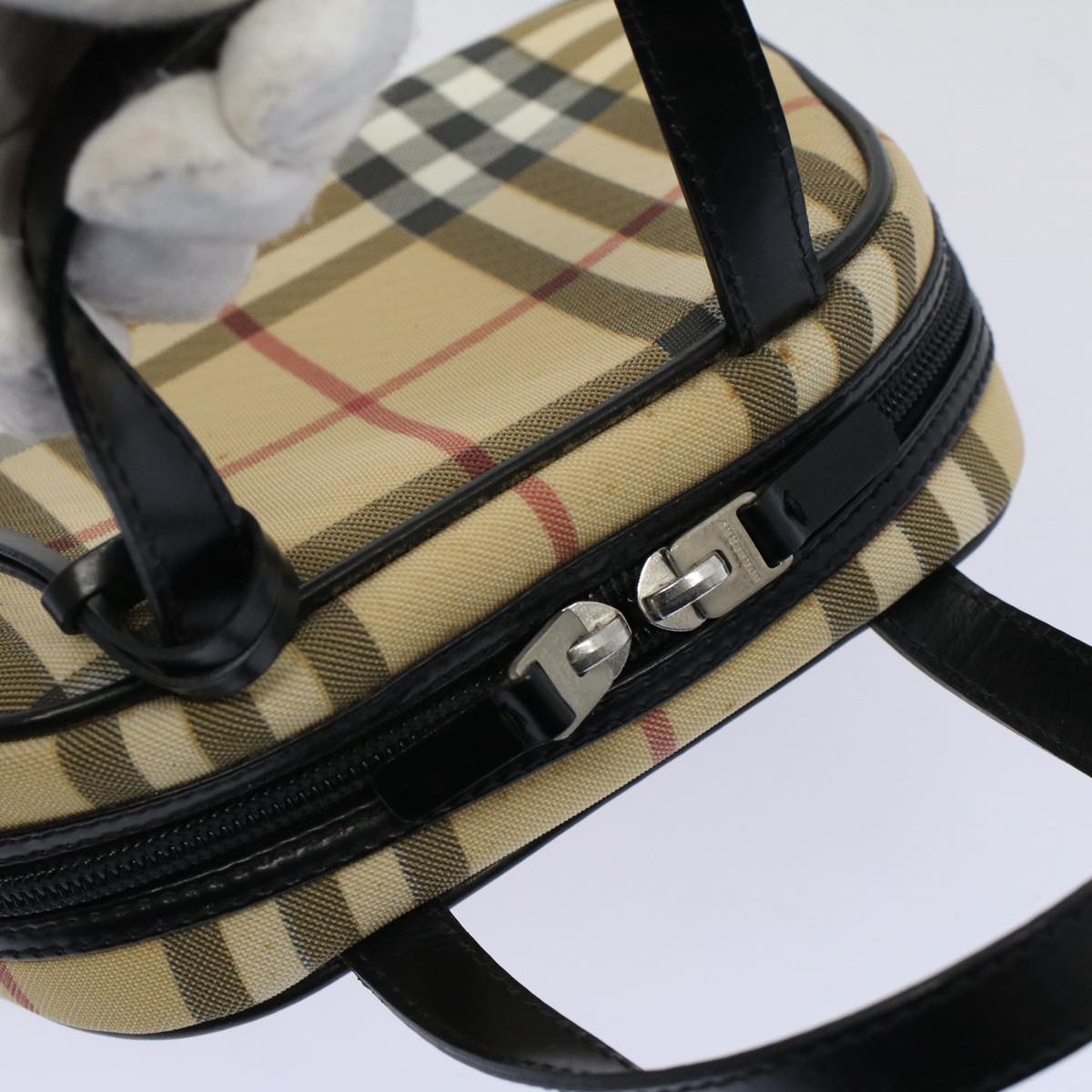 Burberry Nova Check Hand Bag PVC Leather Beige Auth 58512