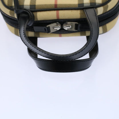 Burberry Nova Check Hand Bag PVC Leather Beige Auth 58512