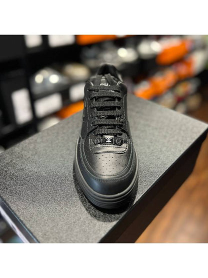 CC Logo Calfskin Low Top Sneakers Black Chanel