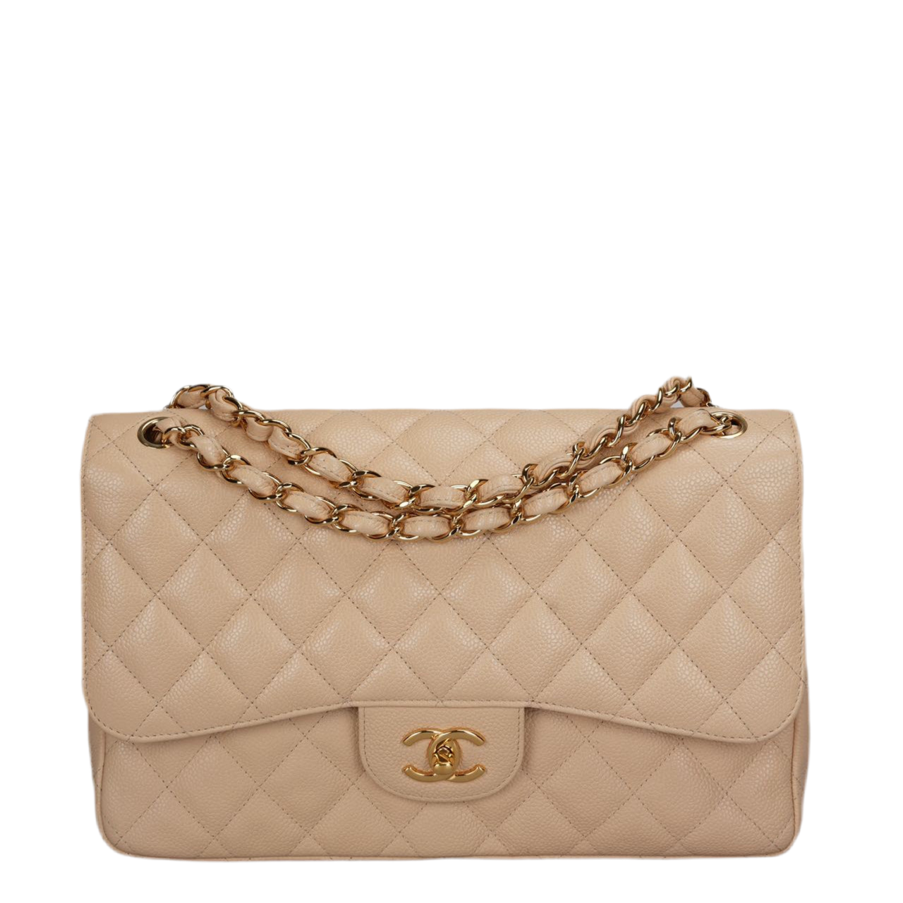 Chanel Beige Jumbo timeless Flap Bag Caviar Leather with Gold Hardware