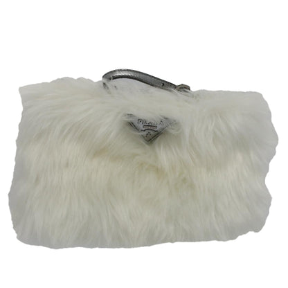 PRADA Clutch Bag Fur White Auth 58971