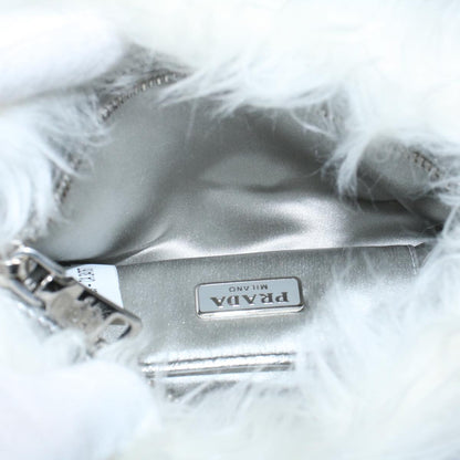 PRADA Clutch Bag Fur White Auth 58971