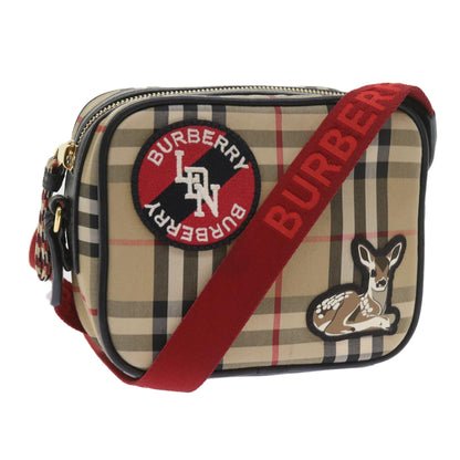 Burberry Nova Check Shoulder Bag Nylon Canvas Beige Auth 58996A