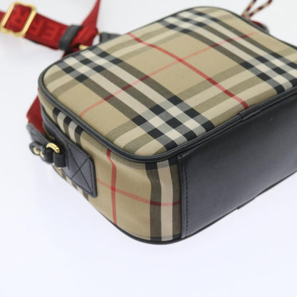 Burberry Nova Check Shoulder Bag Nylon Canvas Beige Auth 58996A