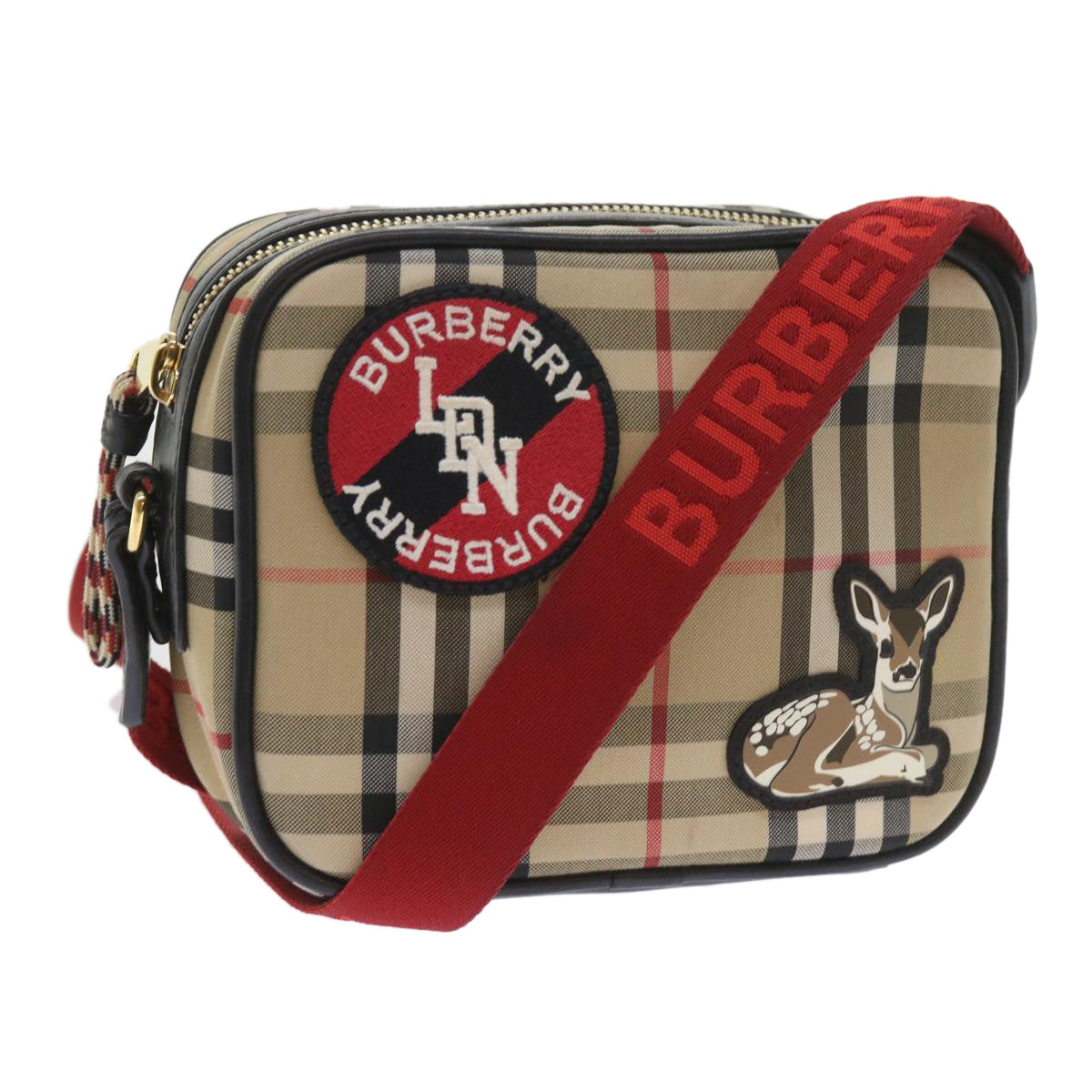 BURBERRY Nova Check Shoulder Bag Nylon Canvas Beige Auth 58996a