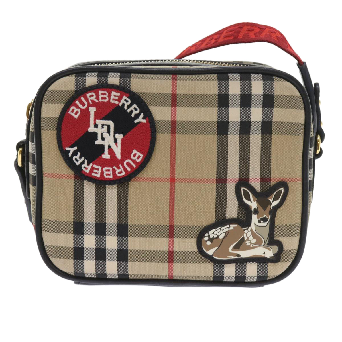 Burberry Nova Check Shoulder Bag Nylon Canvas Beige Auth 58996A