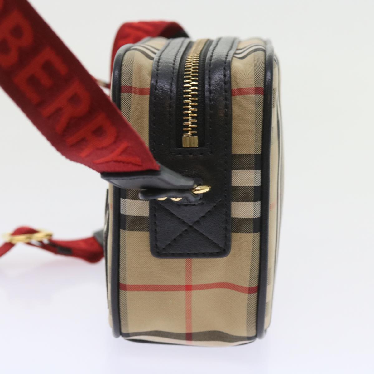 Burberry Nova Check Shoulder Bag Nylon Canvas Beige Auth 58996A