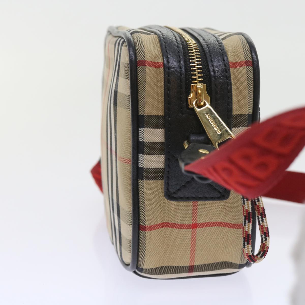 Burberry Nova Check Shoulder Bag Nylon Canvas Beige Auth 58996A