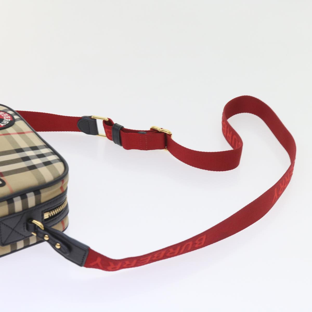 Burberry Nova Check Shoulder Bag Nylon Canvas Beige Auth 58996A