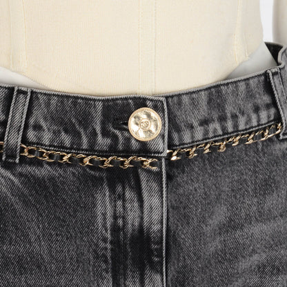 Chanel Black Denim CC Chain Trim Jeans FR 42