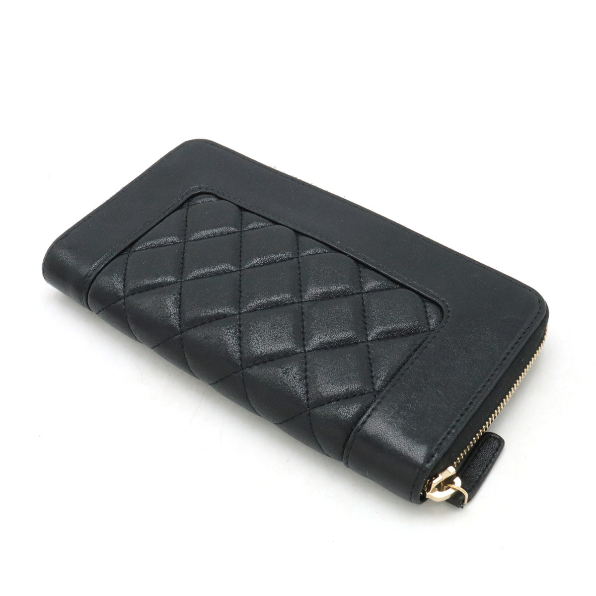 Chanel Mademoiselle Mattress Cocomark Roundfather Long Wallet Black Black Gold  A80969