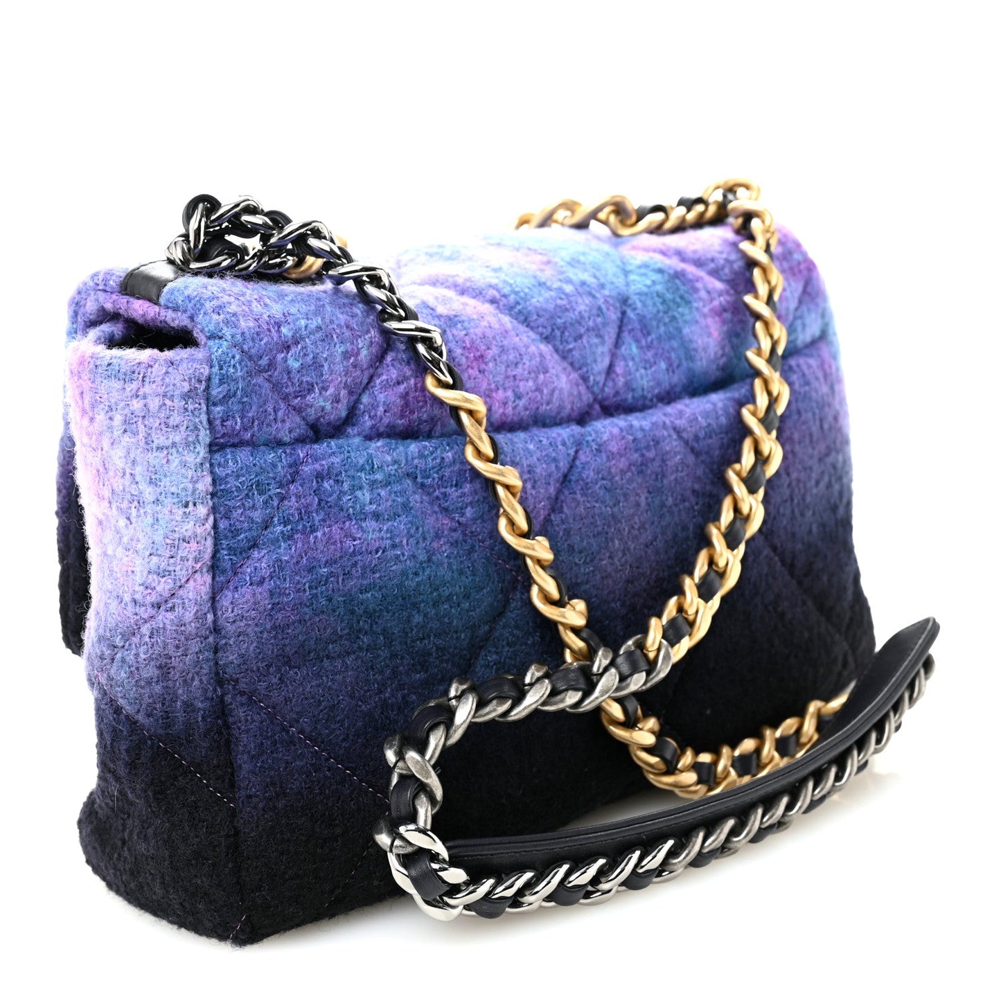 Wool Tweed Quilted Large Chanel 19 Flap Purple Black Blue