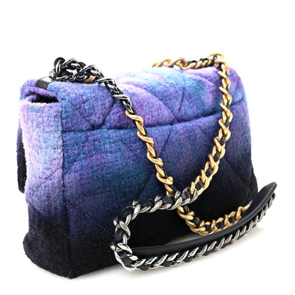 Wool Tweed Quilted Large Chanel 19 Flap Purple Black Blue