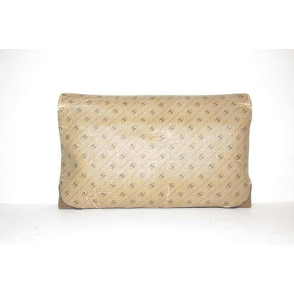 Gucci Brown Diagonal Link Print Clutch w Double Flap Top & Red & Green Trim