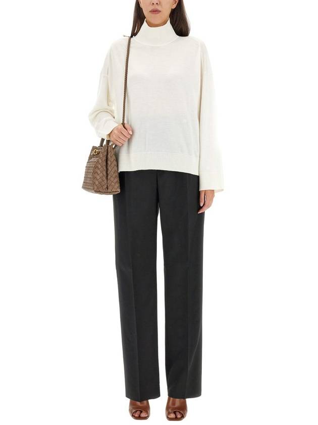 Luxury Bottega Veneta Light Wool Wide Leg Pants Black
