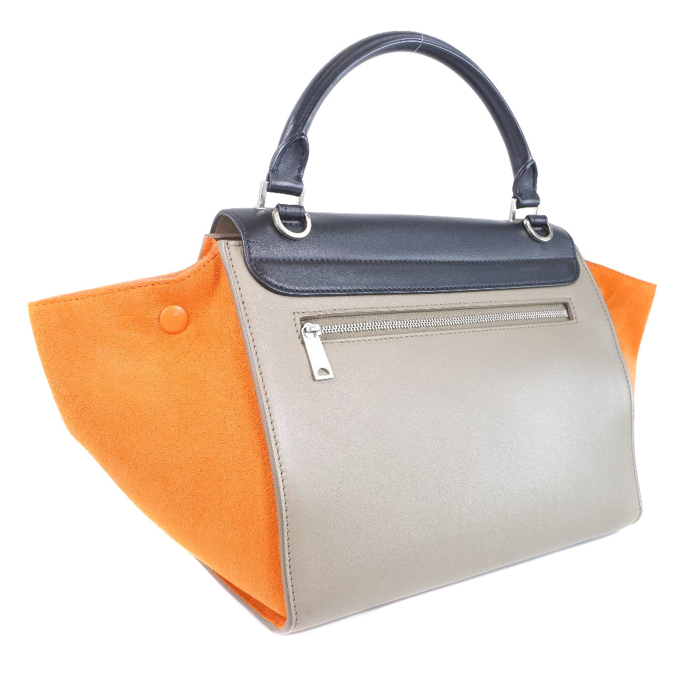 CELINE Handbag Calfskin, suede black 2WAY bag Trapeze Women Used