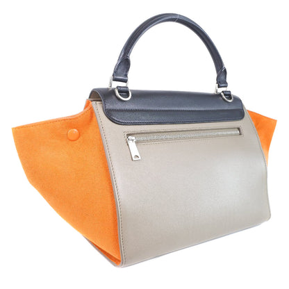 CELINE Handbag Calfskin, suede black 2WAY bag Trapeze Women Used