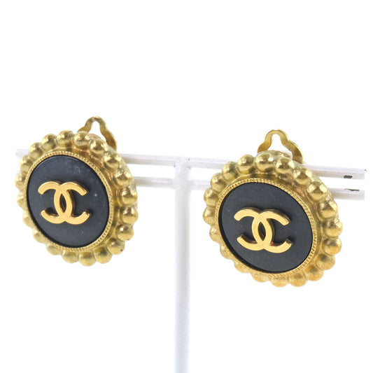 CHANEL Earring Plated Gold black vintage COCO Mark Women Used