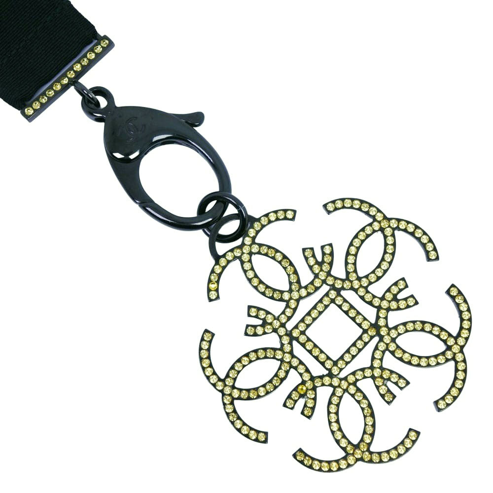 CHANEL Necklace Rhinestone black strap Women Used
