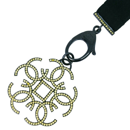 CHANEL Necklace Rhinestone black strap Women Used