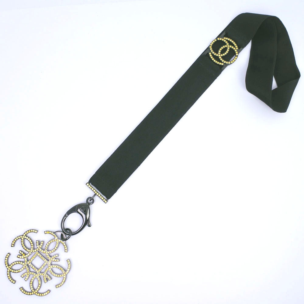 CHANEL Necklace Rhinestone black strap Women Used
