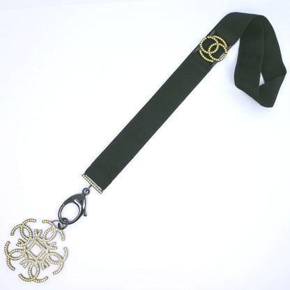 CHANEL Necklace Rhinestone black strap Women Used